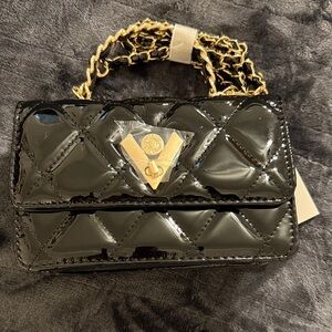 Valentino Orlandi Black Quilted Mini Bag with Gold Accents